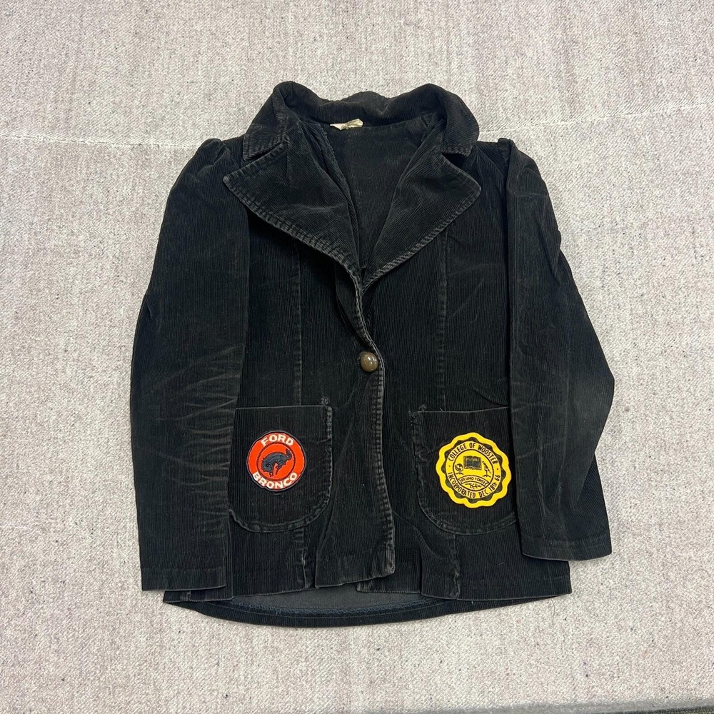 Vintage Corduroy Blazer Women's Small Black 1960s Graduation Patches‎ Wooster